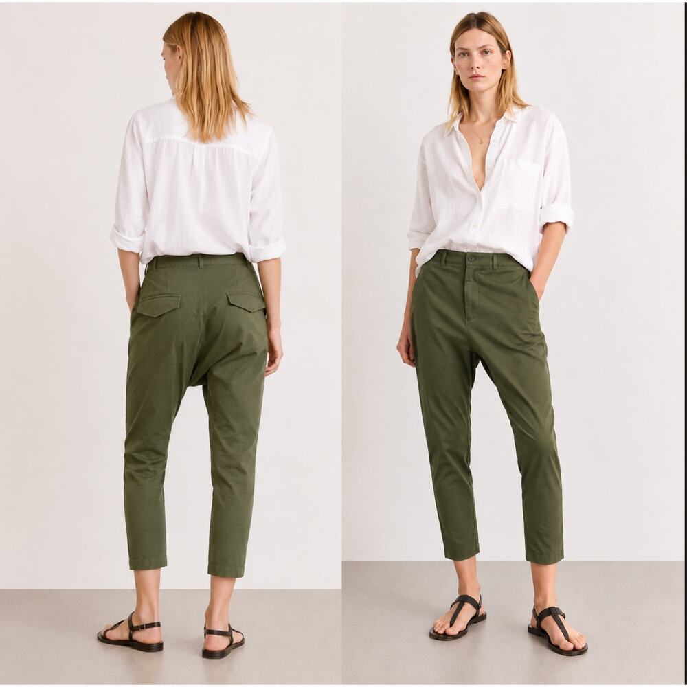 Nili Lotan 6 Olive Green Paris Pants $345 Drop Crotch Slouchy Cotton Cropped NWT - Picture 8 of 8